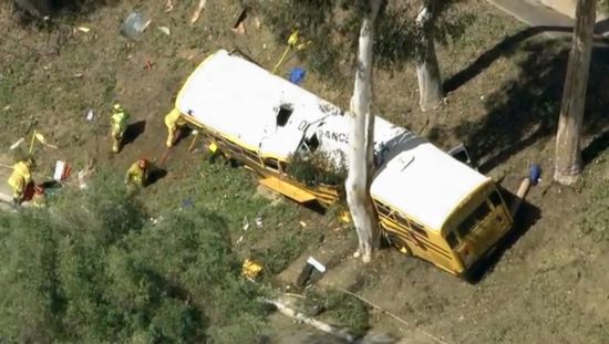 美南加州校車發生車禍 撞斷大樹13人傷