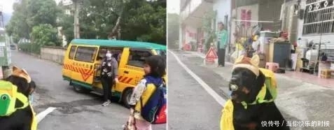 狗狗背著書包叼著奶嘴等校車，老師卻說：你超重了不能上！